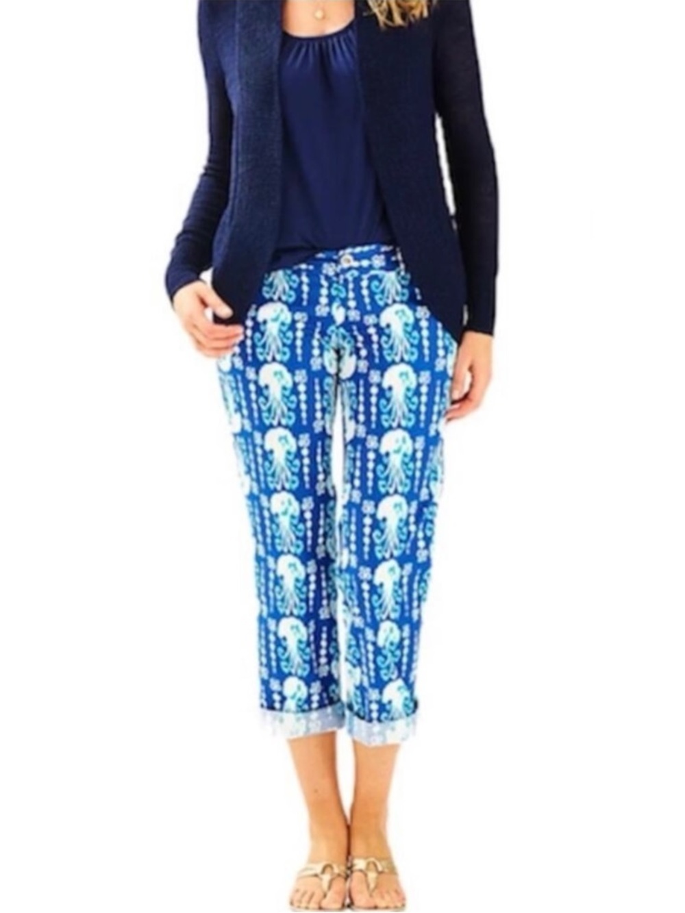 NWT‎ LILLY PULITZER | Cocoanut Walk Get in Line Blue White  Crop Pants Sz. 0 - Picture 5 of 5
